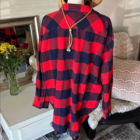 NWT Aerie lumberjane red navy western buffalo check cotton oversized shirt L - Picture 5 of 11